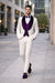 Mens White and Purple Velvet Tuxedo Suit – 3 Piece Shawl Lapel Wedding Prom Set
