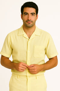 Mens walking suits casual two piece sets Summer Short Sleeve Shirt & Pants Casual Two Piece Mens Walking Outfit For Sale Pant Sets Casual Suit Set Men's Suit 100% Mens Linen Suit - Fabric – Cream