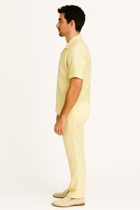 Mens walking suits casual two piece sets Summer Short Sleeve Shirt & Pants Casual Two Piece Mens Walking Outfit For Sale Pant Sets Casual Suit Set Men's Suit 100% Mens Linen Suit - Fabric – Cream