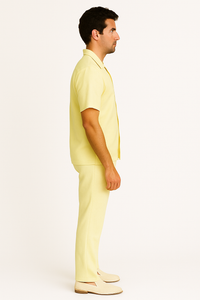 Mens walking suits casual two piece sets Summer Short Sleeve Shirt & Pants Casual Two Piece Mens Walking Outfit For Sale Pant Sets Casual Suit Set Men's Suit 100% Mens Linen Suit - Fabric – Cream