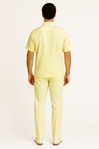 Mens walking suits casual two piece sets Summer Short Sleeve Shirt & Pants Casual Two Piece Mens Walking Outfit For Sale Pant Sets Casual Suit Set Men's Suit 100% Mens Linen Suit - Fabric – Cream