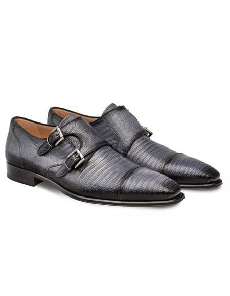 Mezlan Men's Gray Lizard Double Monk Strap Dress Shoes MensUSA