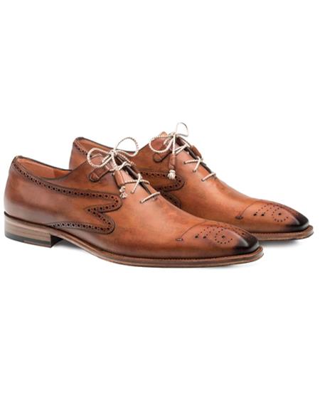 Mezlan men’s ivory and tan checked tie up oxfords Spectator Wing Tip Derby – Mezlan Warehouse main image 3