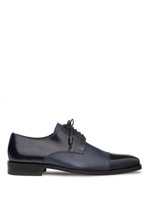 Mens Mezlan Cap-Toe Dress Lace-Up Blending Supple Textured Deerskin And Polished Calfskin With An Elegant Tassel Detail In Color Blue
