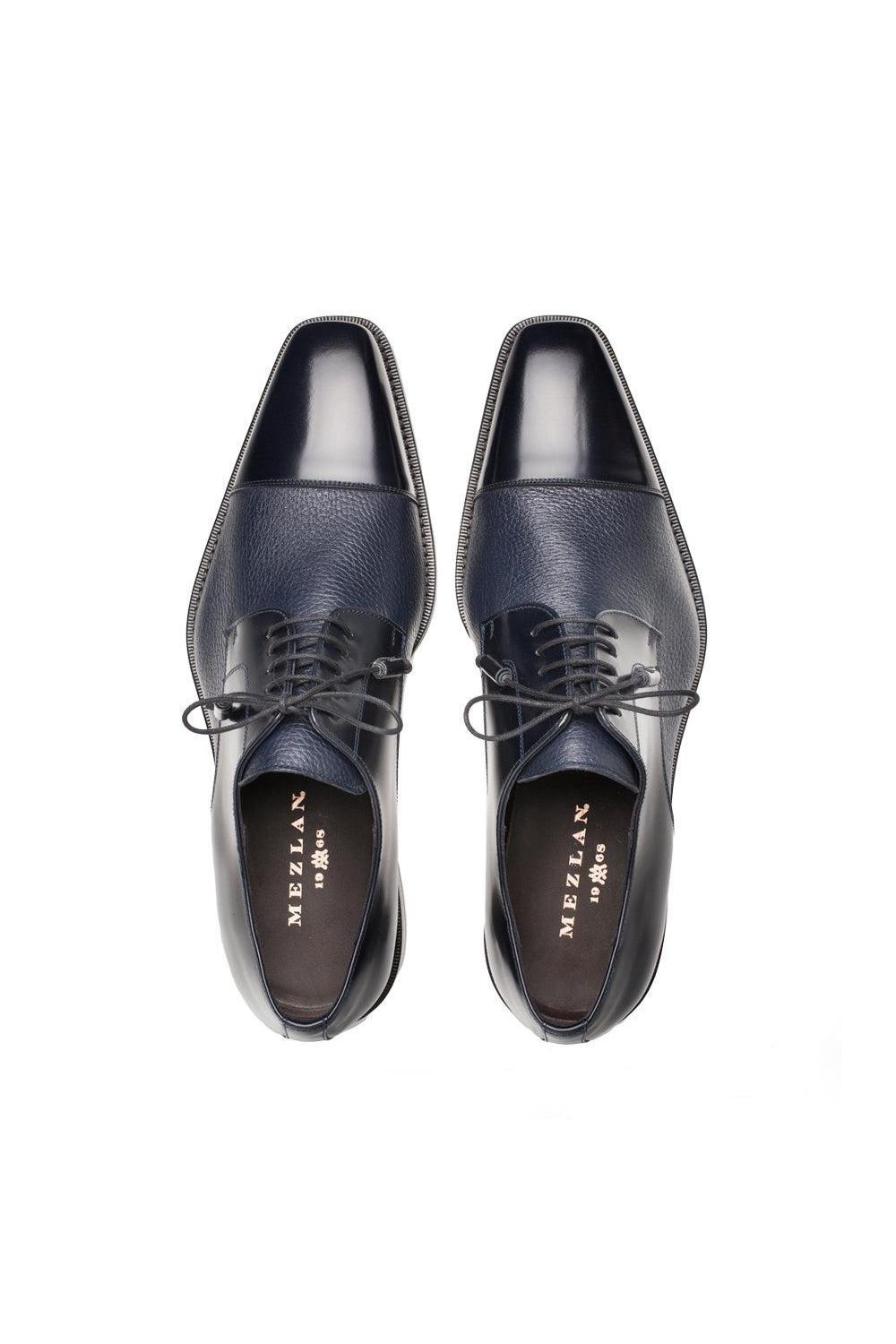 Mens Mezlan Cap-Toe Dress Lace-Up Blending Supple Textured Deerskin And Polished Calfskin With An Elegant Tassel Detail In Color Blue