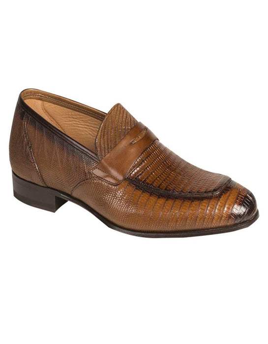 Mens Mezlan Lipari Lizard Penny Loafer Dress Cognac Shoe