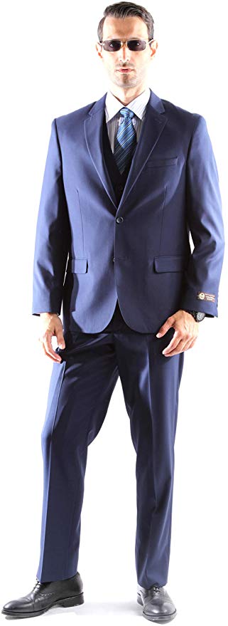 Men's Super 150's Poly/Viscose Wool Feel 2-Button Midnight Blue Suit by Caravelli