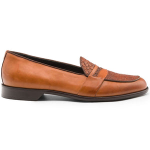 Zelli Milan Genuine Crocodile and Calfskin Loafer in Cognac