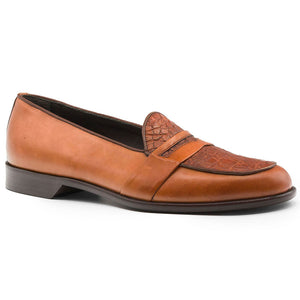 Zelli Milan Genuine Crocodile and Calfskin Loafer in Cognac