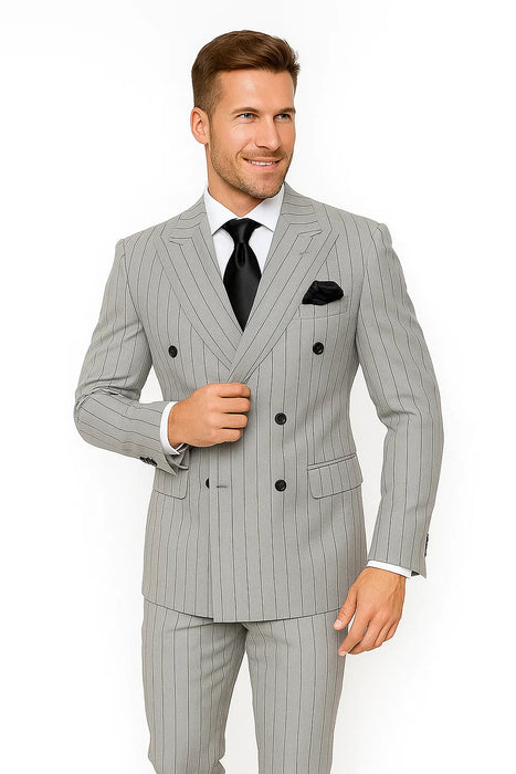 Gray and Black Pinstripe Double Breasted - Modern Fit 1920s Vintage Looking Suit
