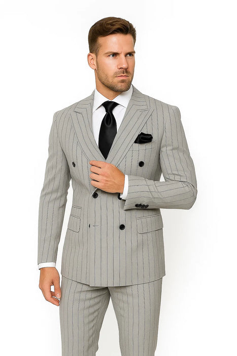 Gray and Black Pinstripe Double Breasted - Modern Fit 1920s Vintage Looking Suit