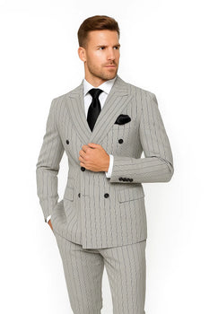 Gray and Black Pinstripe Double Breasted - Modern Fit 1920s Vintage Looking Suit - Image 7