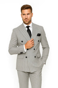 Gray and Black Pinstripe Double Breasted - Modern Fit 1920s Vintage Looking Suit