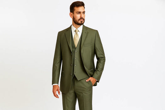 Milano Moda Men'S High Fashion Vested Cheap Priced Business Milano Suits Clearance Sale Olive