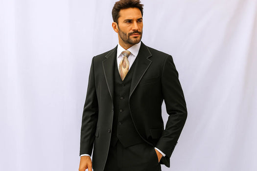 Milano Moda Men's Black High Fashion Vested Cheap Priced Business Milano Suit Clearance Sales