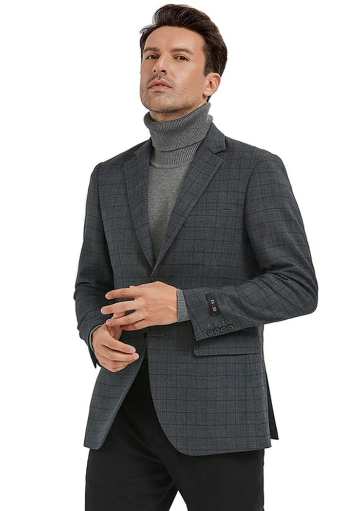 Saco vaquero - Western Sport Coat - Western Blazer- Men's Slim Fit 2 Button Sport Coat Blazer In Charcoal Grey Mini Window Pane