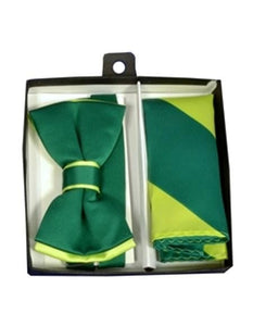 Men's Mint / Emerald Polyester Satin dual colors classic Bowtie with hankie - Men's Neck Ties - Mens Dress Tie - Trendy Mens Ties