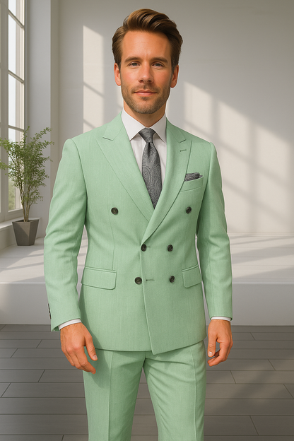 Wool Suit - Italian Made Business Suit by Statement Men's 2 Piece 100% Wool Double Breasted Suit - Pinstripe Pattern Modern Fit
