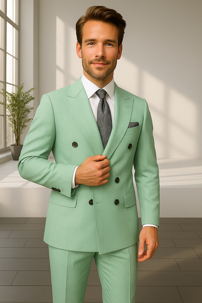 Wool Suit - Italian Made Business Suit by Statement Men's 2 Piece 100% Wool Double Breasted Suit - Pinstripe Pattern Modern Fit