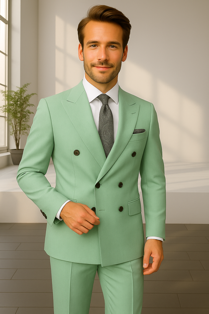 Wool Suit - Italian Made Business Suit by Statement Men's 2 Piece 100% Wool Double Breasted Suit - Pinstripe Pattern Modern Fit