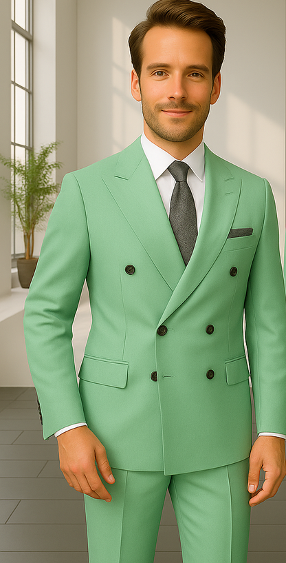 Wool Suit - Italian Made Business Suit by Statement Men's 2 Piece 100% Wool Double Breasted Suit - Pinstripe Pattern Modern Fit