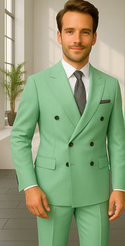 Wool Suit - Italian Made Business Suit by Statement Men's 2 Piece 100% Wool Double Breasted Suit - Pinstripe Pattern