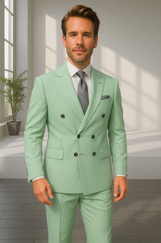 Wool Suit - Italian Made Business Suit by Statement Men's 2 Piece 100% Wool Double Breasted Suit - Pinstripe Pattern
