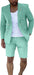 Mens Suits With Shorts - Double breasted Style Mint Green With Gold Buttons