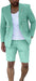 Mens Suits With Shorts - Double breasted Style Mint Green With Gold Buttons