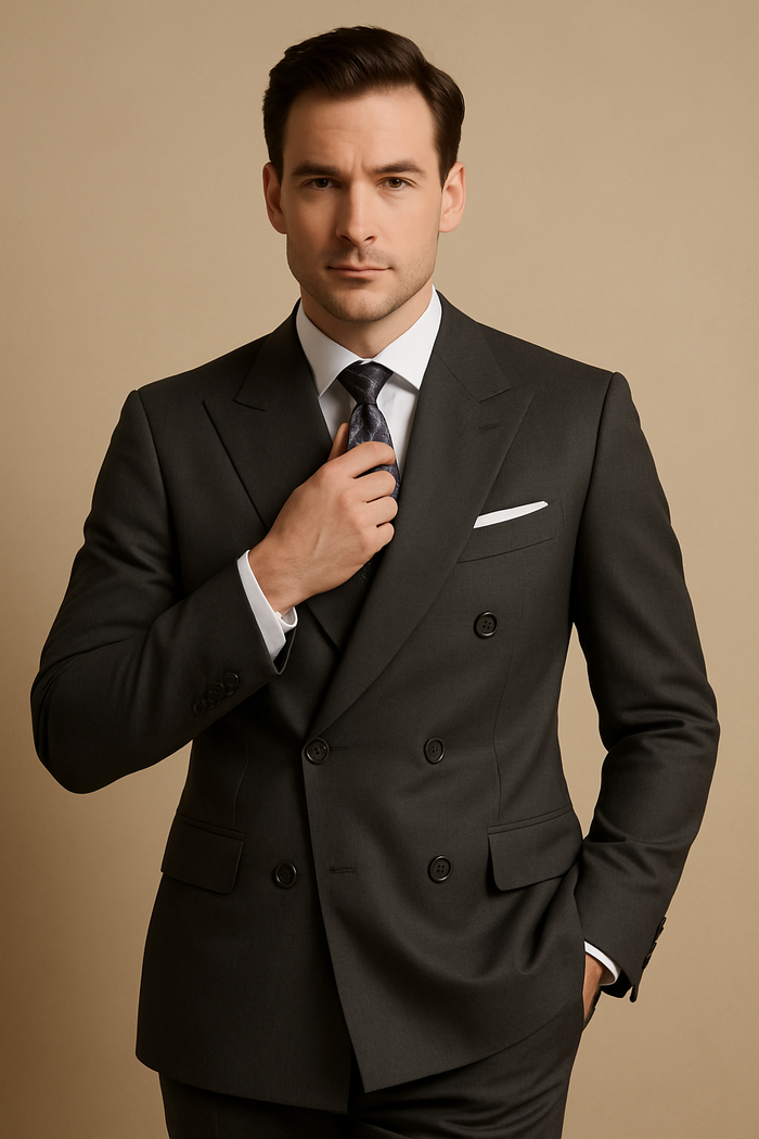 Mens Classic Poplin Double Breasted Suit in Charcoal - Image 3