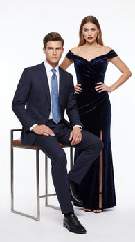 Men’s Dark Navy Pinstripe 2 Button Suit, Side Vent Back Formal Business Dress Suit