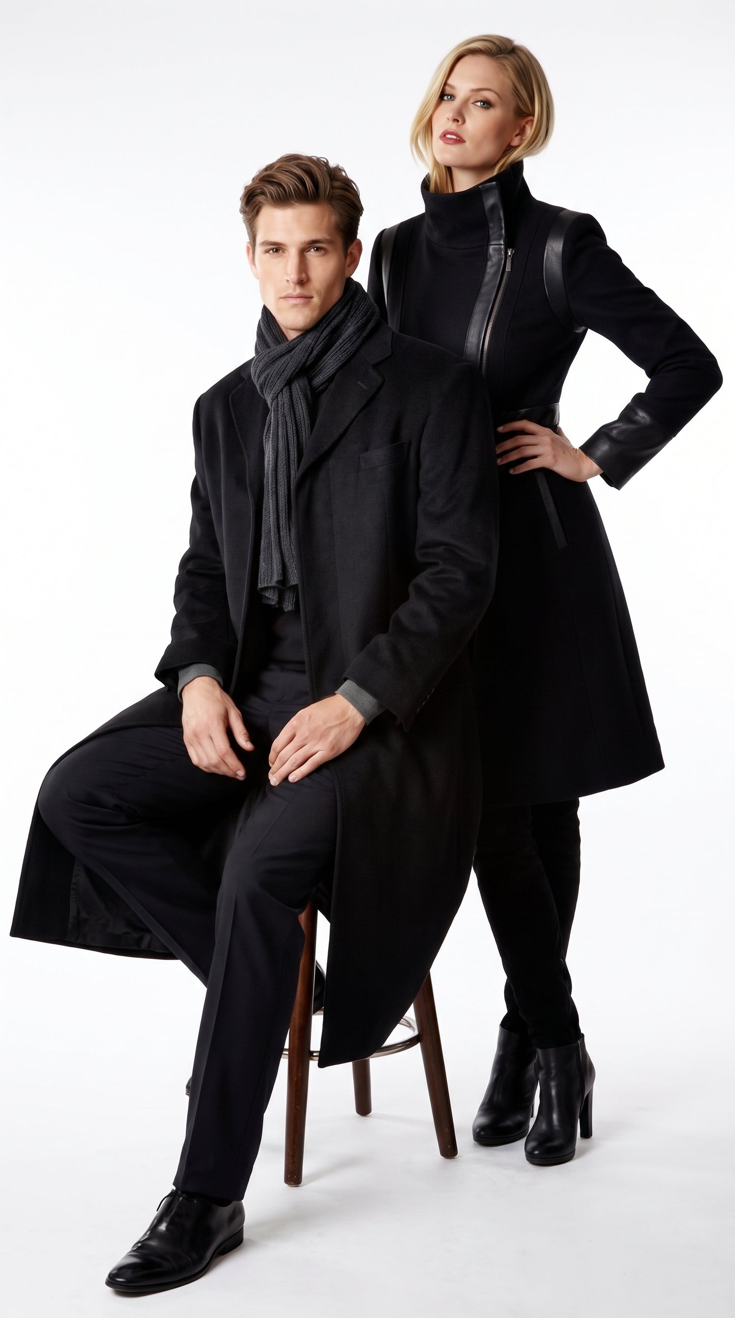 Alberto Nardoni Men’s Black Full Length Cashmere Blend Overcoat, Loro Piana Fabric Winter Dress Topcoat