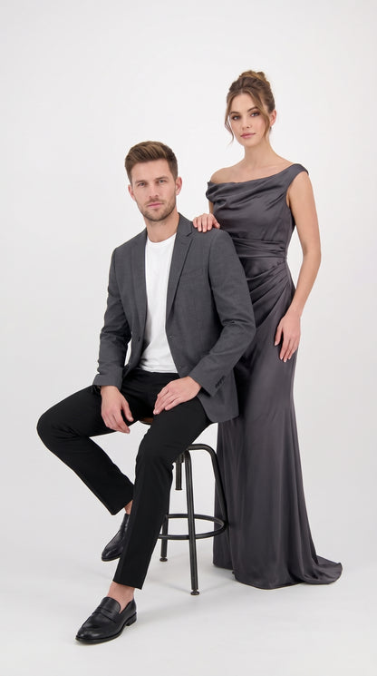 Men’s Charcoal Extra Slim Fit Blazer, Shorter Sleeve Shorter Jacket Formal Sport Coat