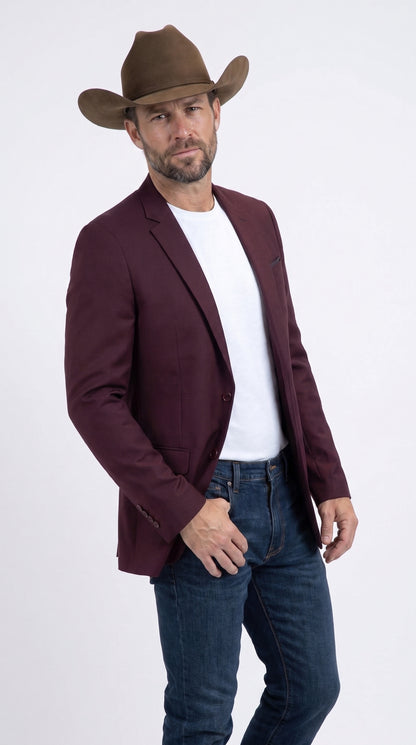 Men’s Burgundy Western Cowboy Blazer, Stretch Date Night Dress Jacket for Men