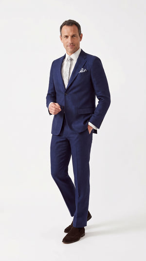 Men’s Navy Blue Linen Suit, Modern Fit Summer Beach Wedding Suit