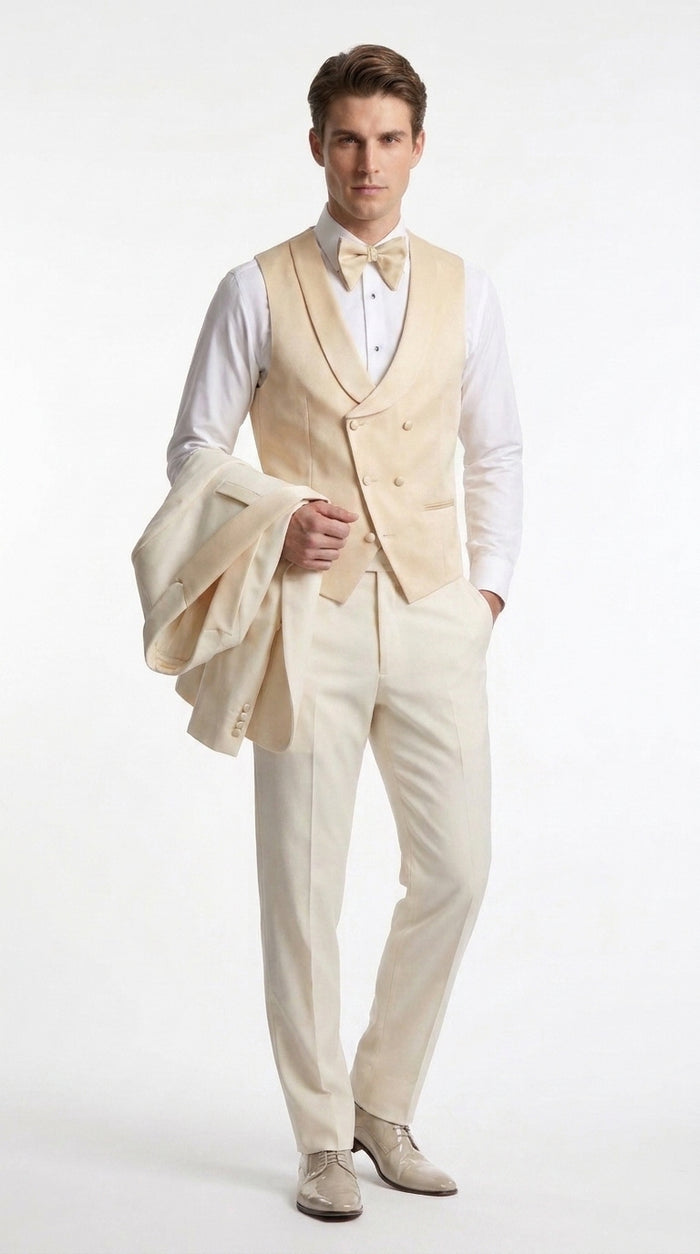 Men’s Champagne Cream Ivory Suit, Off White Formal Wedding Groom Tuxedo Suit