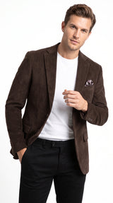 Men’s Chocolate Brown Corduroy Blazer, 100% Cotton Stretch Modern Fit Sport Coat