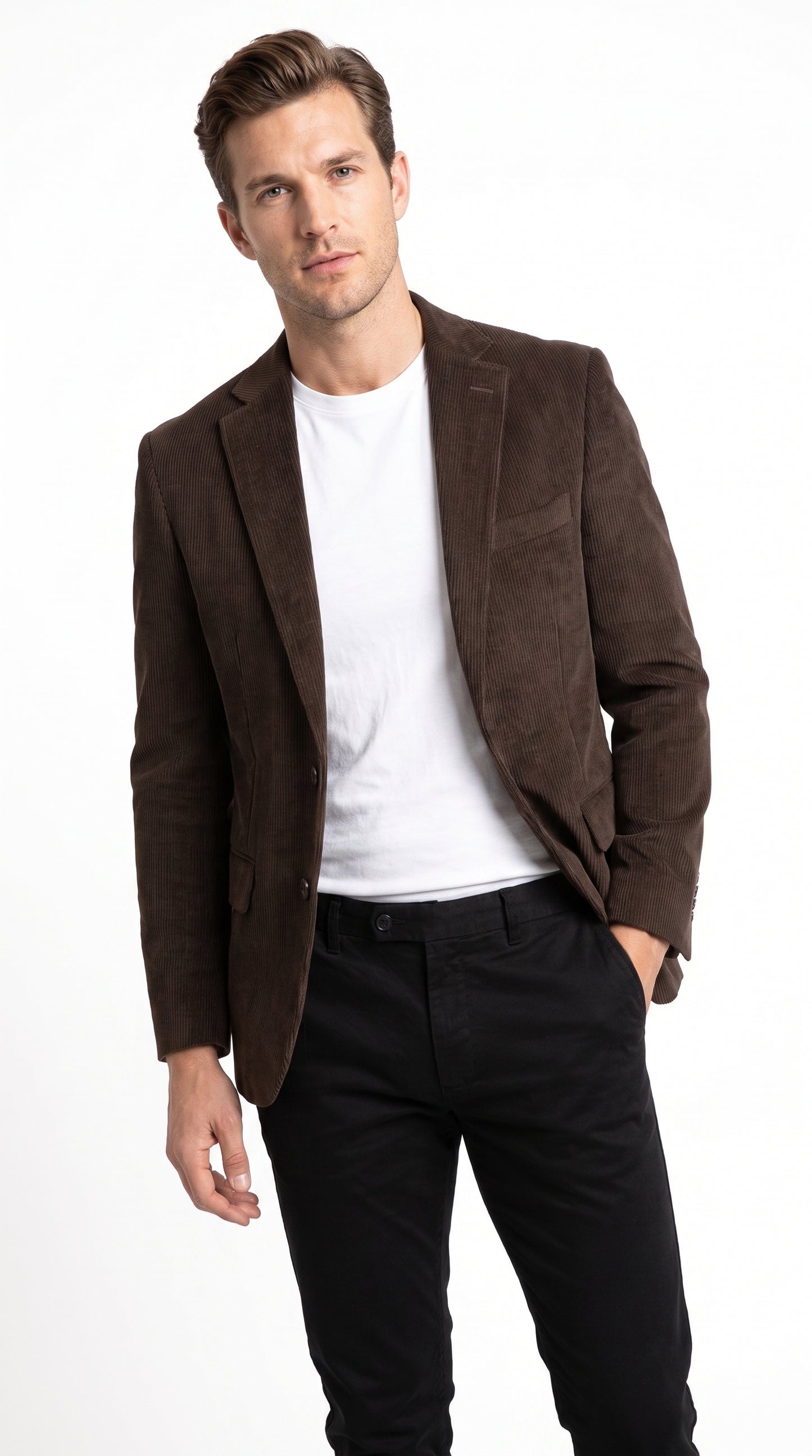 Men’s Chocolate Brown Corduroy Blazer, 100% Cotton Stretch Modern Fit Sport Coat