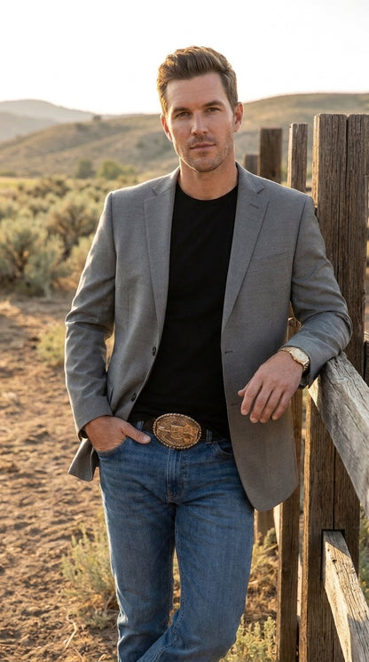 Men’s Grey Western Cowboy Blazer, Modern Dress Jacket for Rodeo, Wedding and Country Style