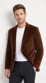 Men's Brown Velour Blazer Jacket – Classic Velvet-Look 2 Button Sport Coat for Weddings, Parties & Formal Events