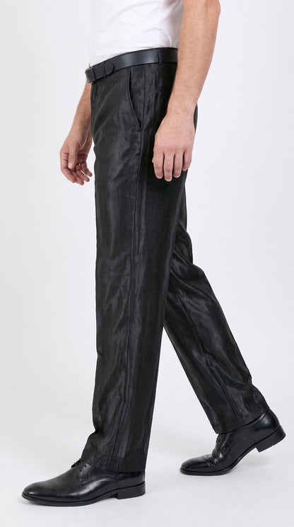Men’s Black Shiny Sharkskin Dress Pants – Flashy Custom Fit Formal Slacks for Wedding, Prom & Party