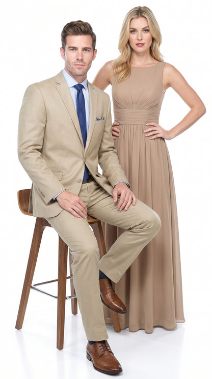 Renoi Designer 203-11 Men’s Light Tan 2 Piece Suit, Single Breasted Notch Lapel Formal Dress Suit Modern Fit
