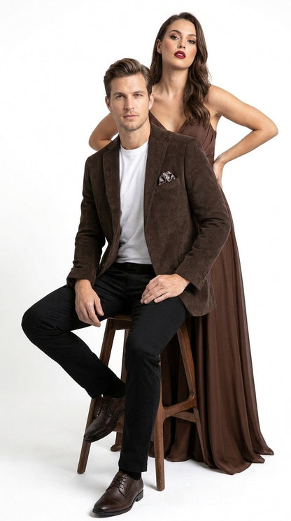 Men’s Chocolate Brown Corduroy Blazer, 100% Cotton Stretch Modern Fit Sport Coat