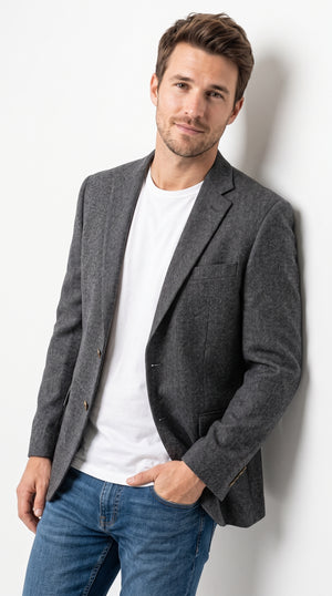 Men's Charcoal Gray 2-Button Designer Blazer – Classic Poly Fashion Sport Coat & Dress Jacket