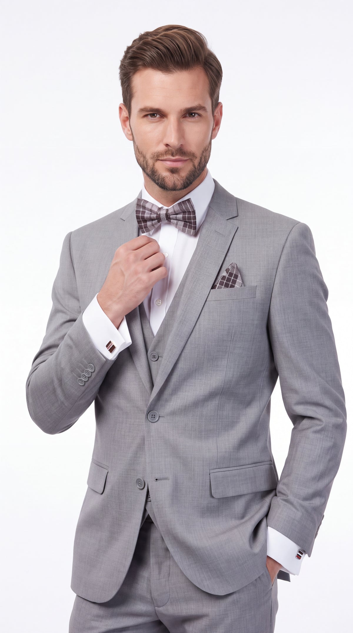 Slim Fit Suit Gray Narrow Lapel LOW VEST Vented European Men'S Slim Fit Suits - Three Piece Suit
