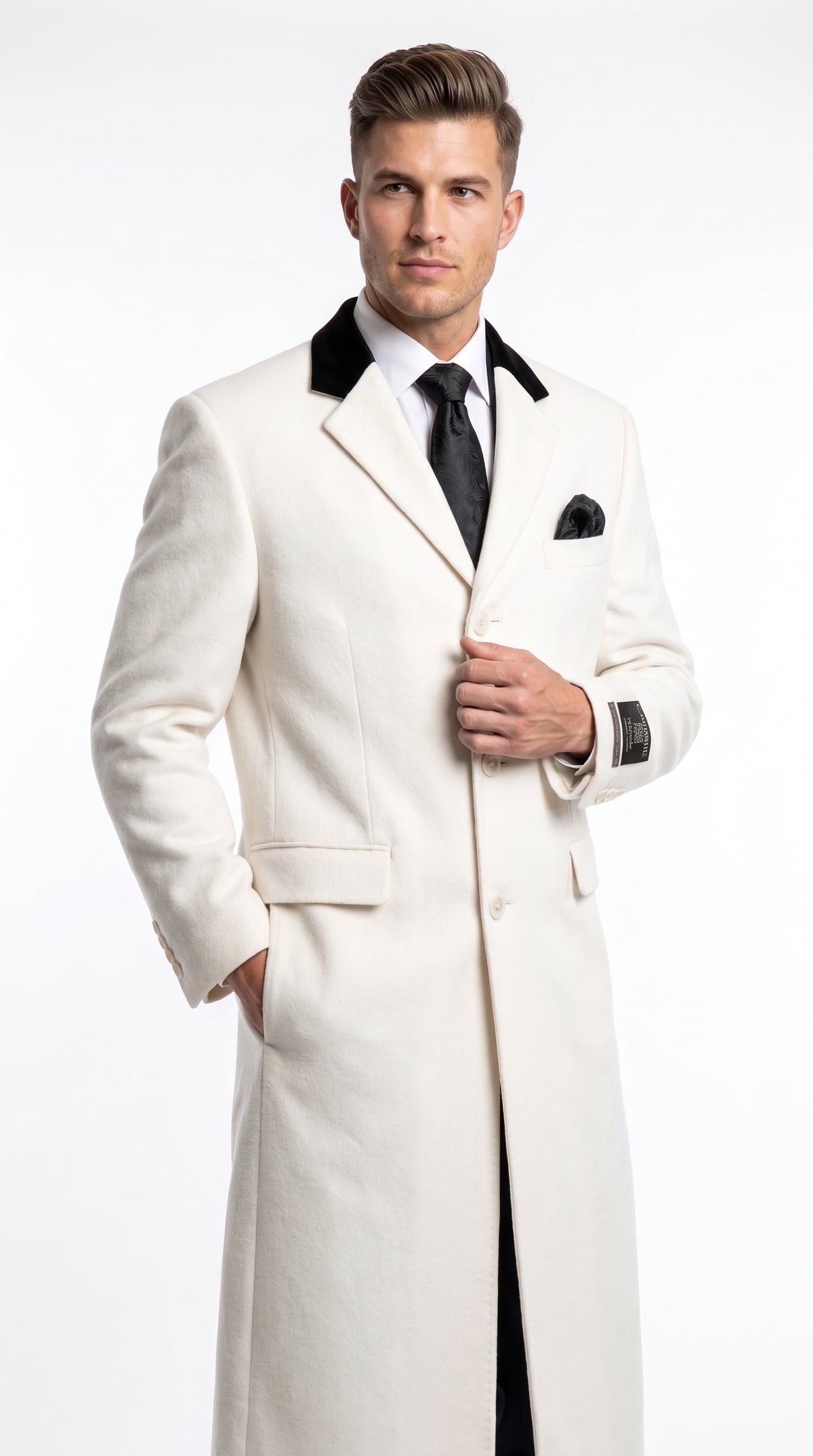 XXIOTTI Men’s White Big & Tall Cashmere Blend Full-Length Top Coat – Formal Overcoat