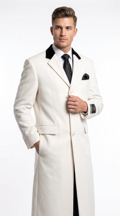 XXIOTTI Men’s White Big & Tall Cashmere Blend Full-Length Top Coat – Formal Overcoat