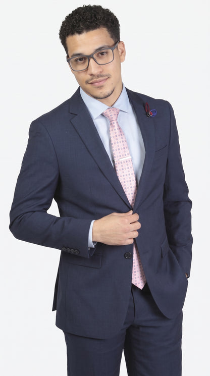 Men's Navy Blue Modern Fit 2-Button Suit – Classic Business, Wedding & Formal Dress Suit with Notch Lapel