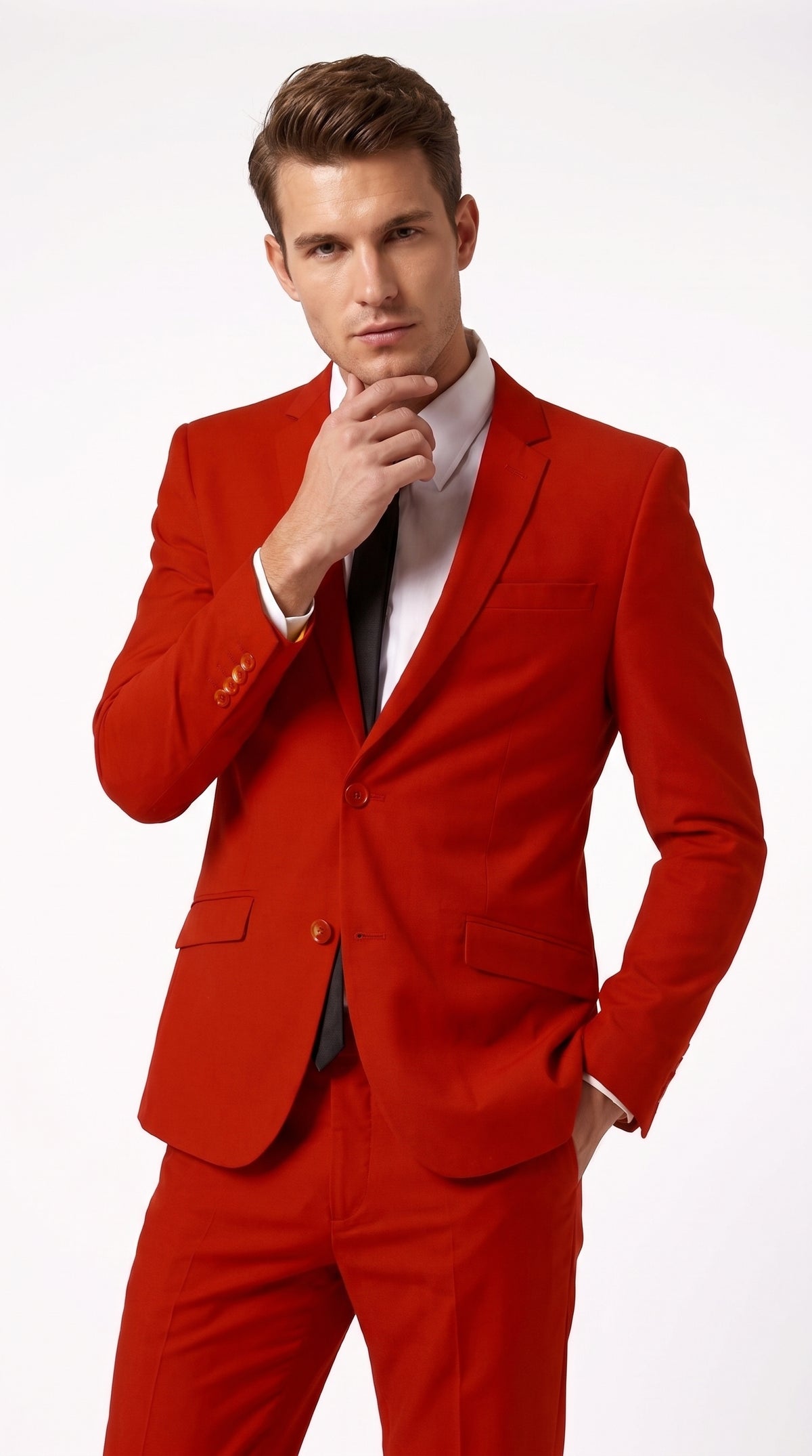 Men's Red Wool Suit Separates – Mix and Match 2-Piece Suit, Classic Two-Button Formal & Wedding Suit for Men