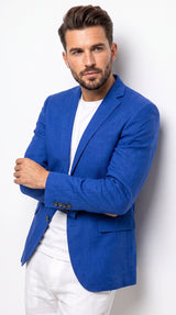 Men’s Royal Blue Linen Blazer – 2 Button Summer Sport Coat for Weddings, Parties & Casual Wear